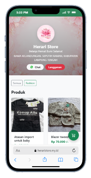 Contoh toko online Herari Store